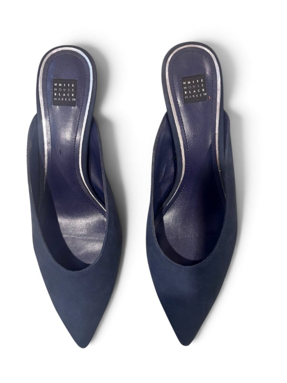 White House Black Market "Emersyn" Navy Pointed-Toe Kitten Heel Mules! Sz 9.5